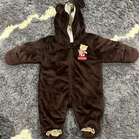 Just One You by Carters Fleece Brown Bear One Piece Zip Up Winter Coat NB - Picture 1 of 7